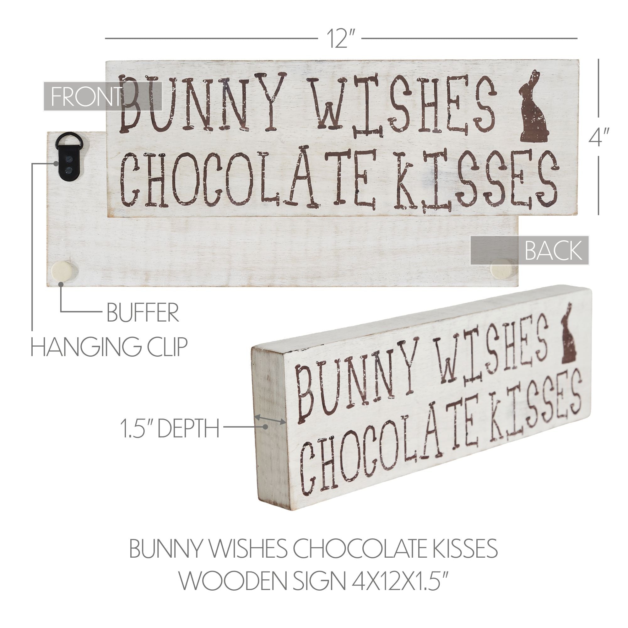 Bunny Wishes Chocolate Kisses Wooden Sign 4x12 SpadezStore