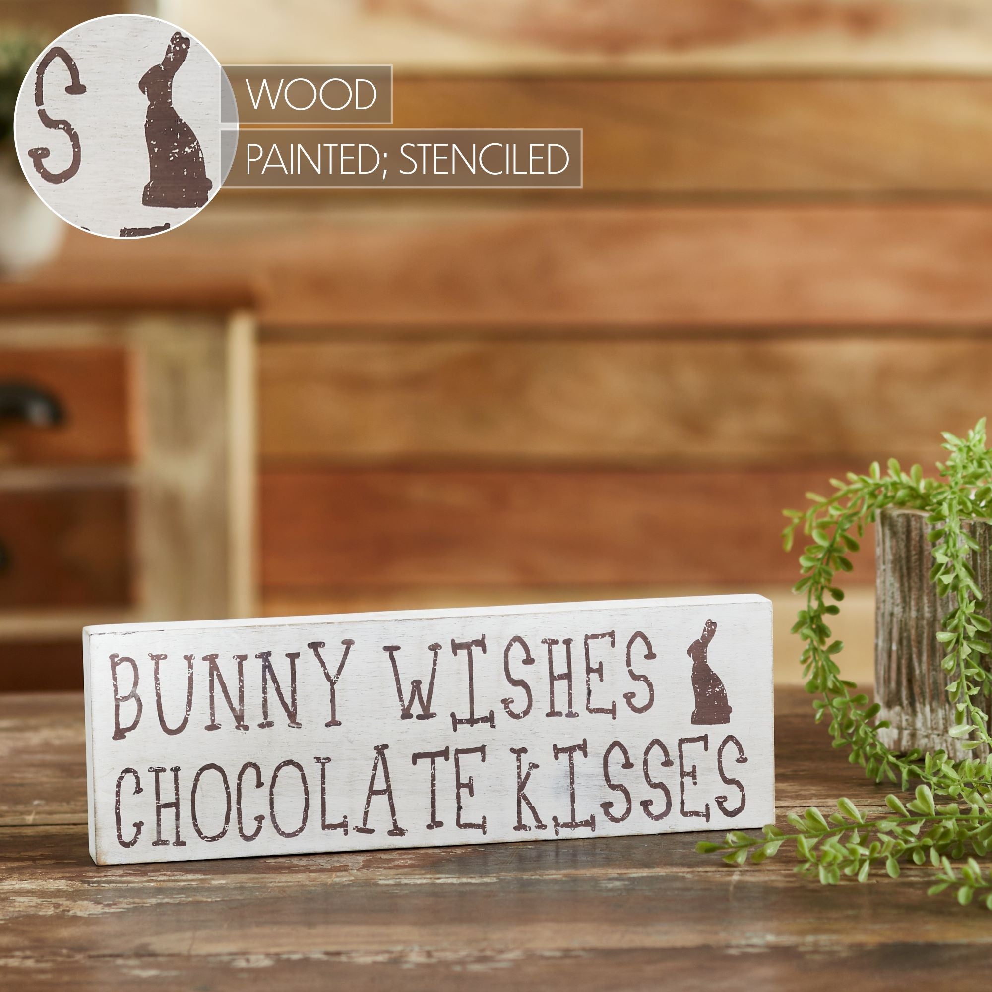 Bunny Wishes Chocolate Kisses Wooden Sign 4x12 SpadezStore