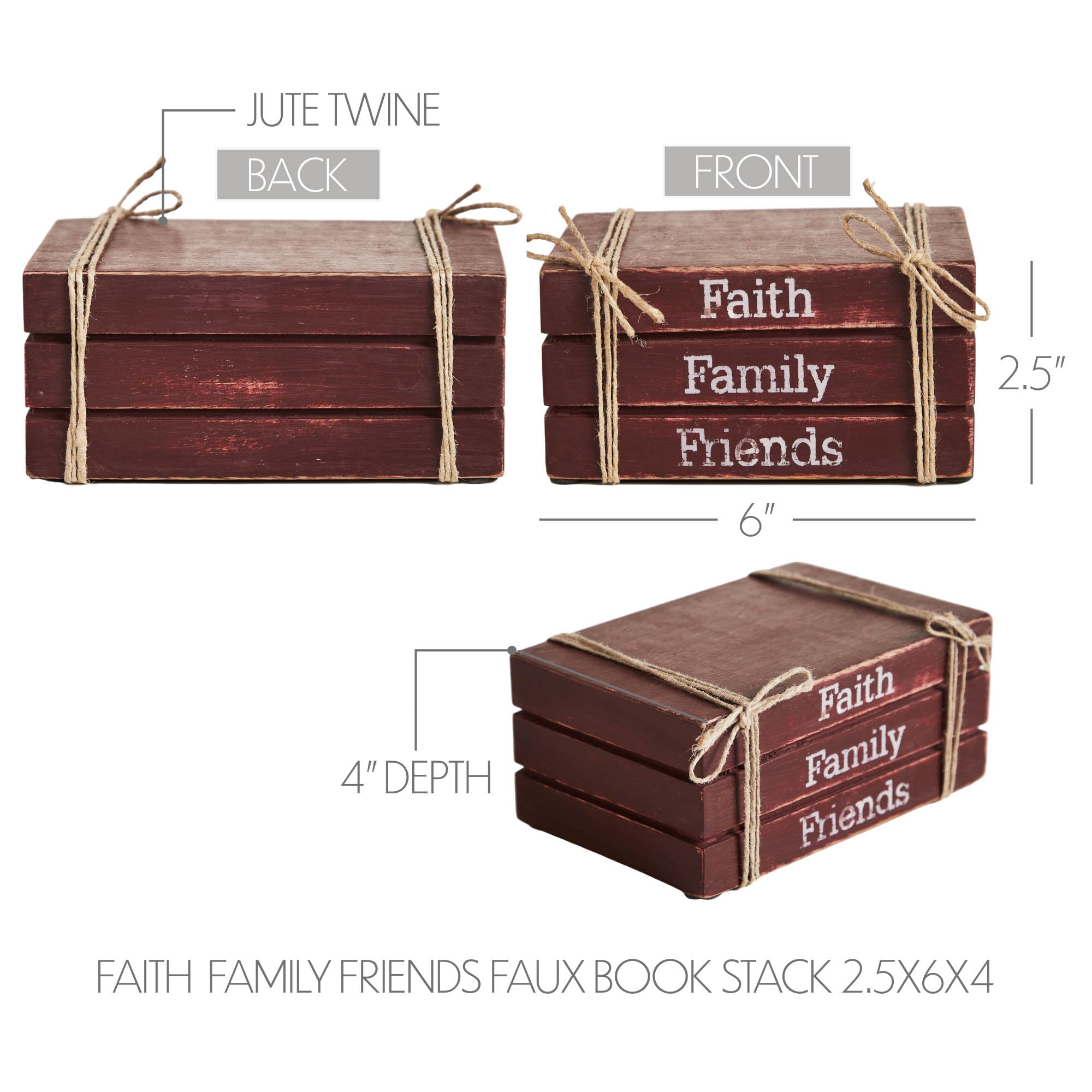Faith Family Friends Faux Book Stack 2.5x6x4 SpadezStore