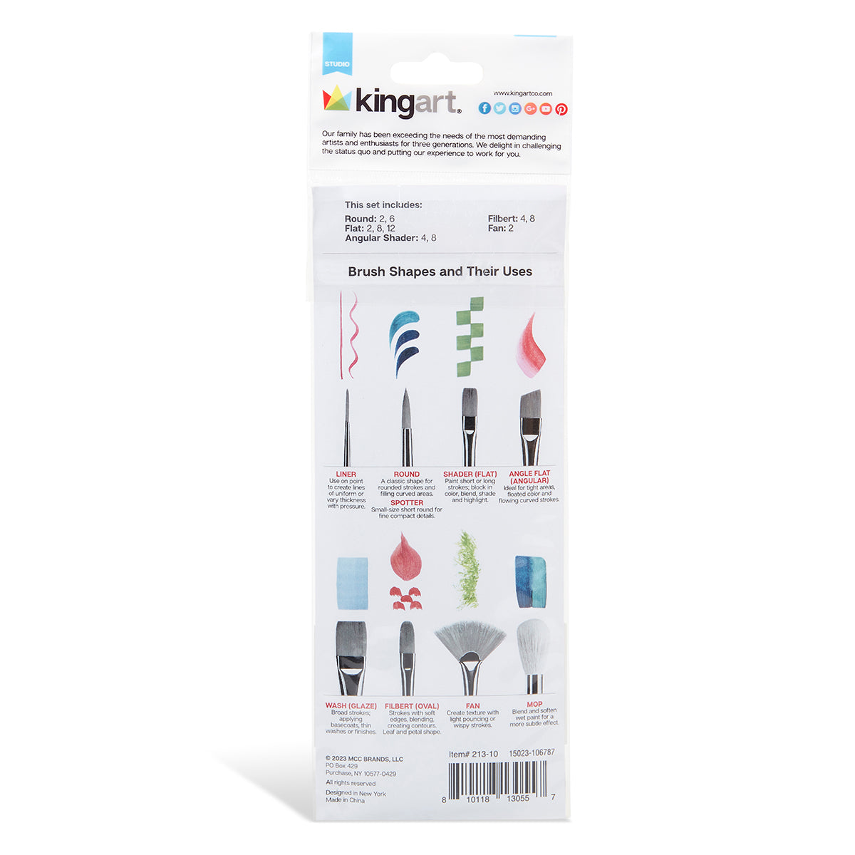 KINGART Studio Mixed Media Synthetic White Bristle Brush Set - 10 pc
