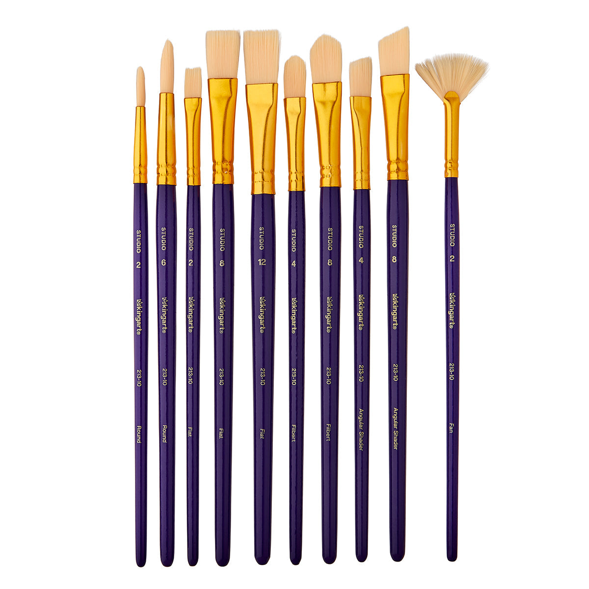 KINGART Studio Mixed Media Synthetic White Bristle Brush Set - 10 pc