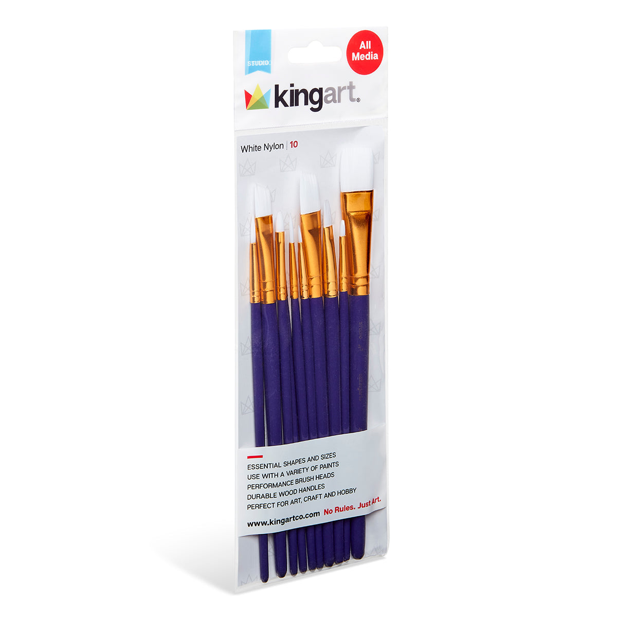 KINGART Studio White Nylon Brush Set - Acrylic & Watercolor - 10 pc