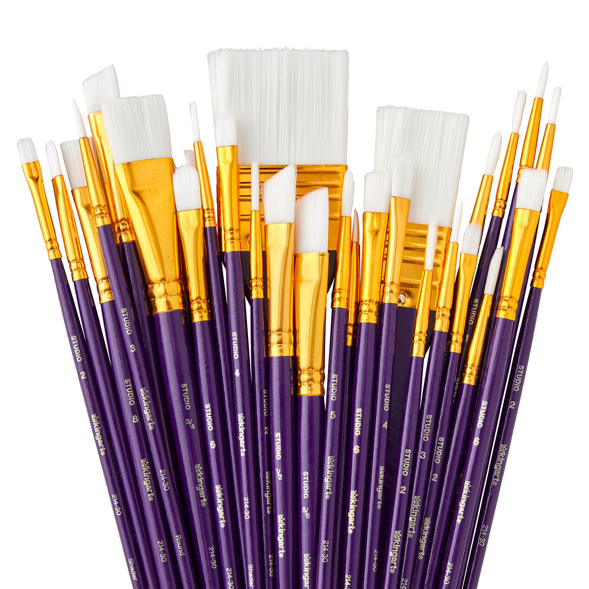 KINGART Studio White Nylon Brush Set - Acrylic & Watercolor - 30 pc