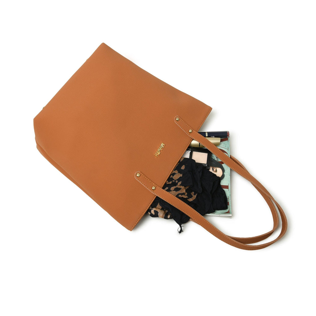 Classy Leather Bags Era Vegan Leather Tote - Tan Brown SpadezStore
