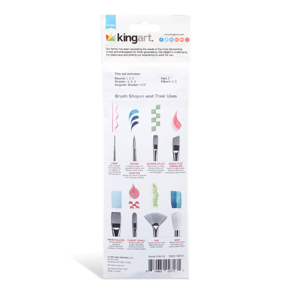 KINGART Studio Gold Nylon Brush Set - Acrylic & Watercolor - 10 pc