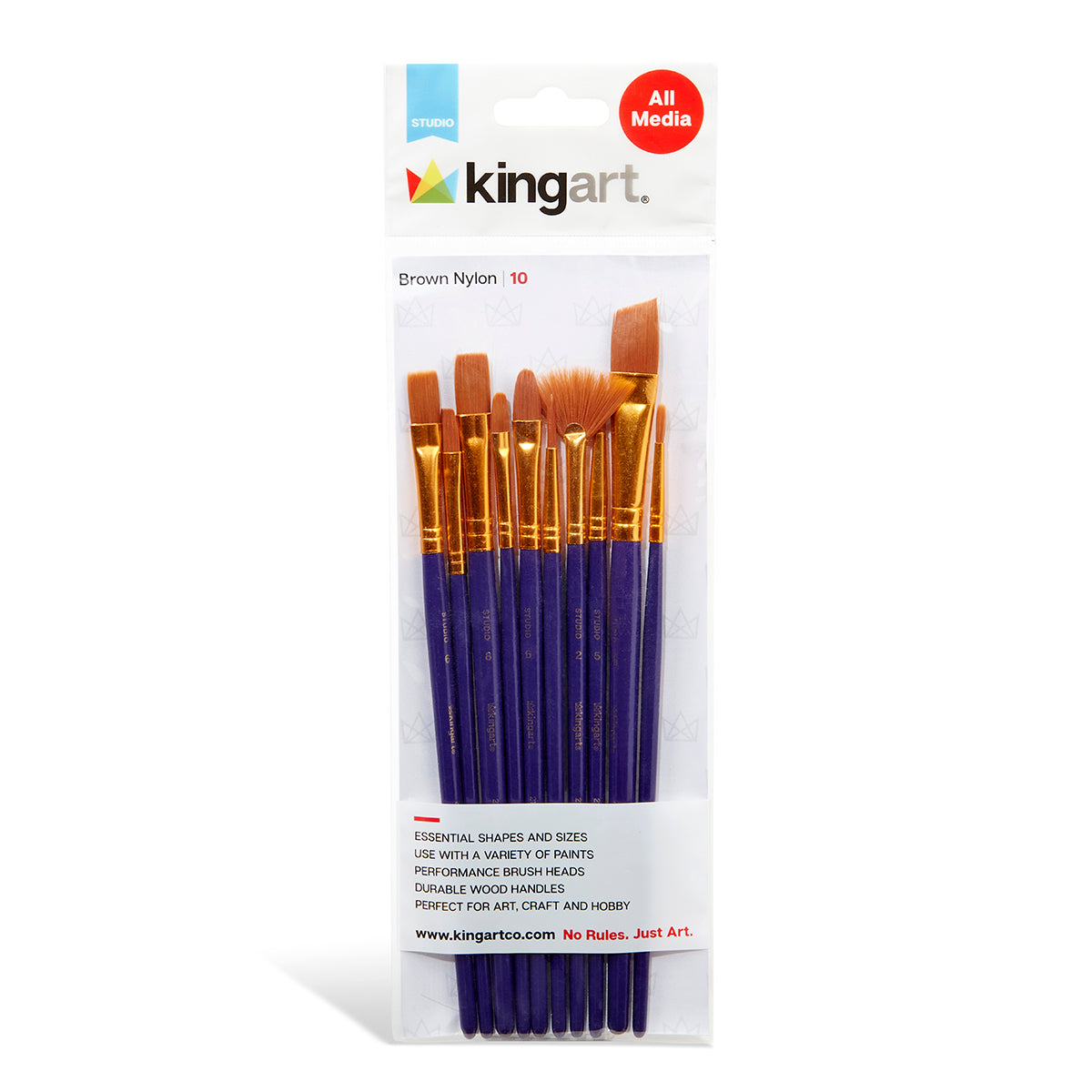 KINGART Studio Gold Nylon Brush Set - Acrylic & Watercolor - 10 pc
