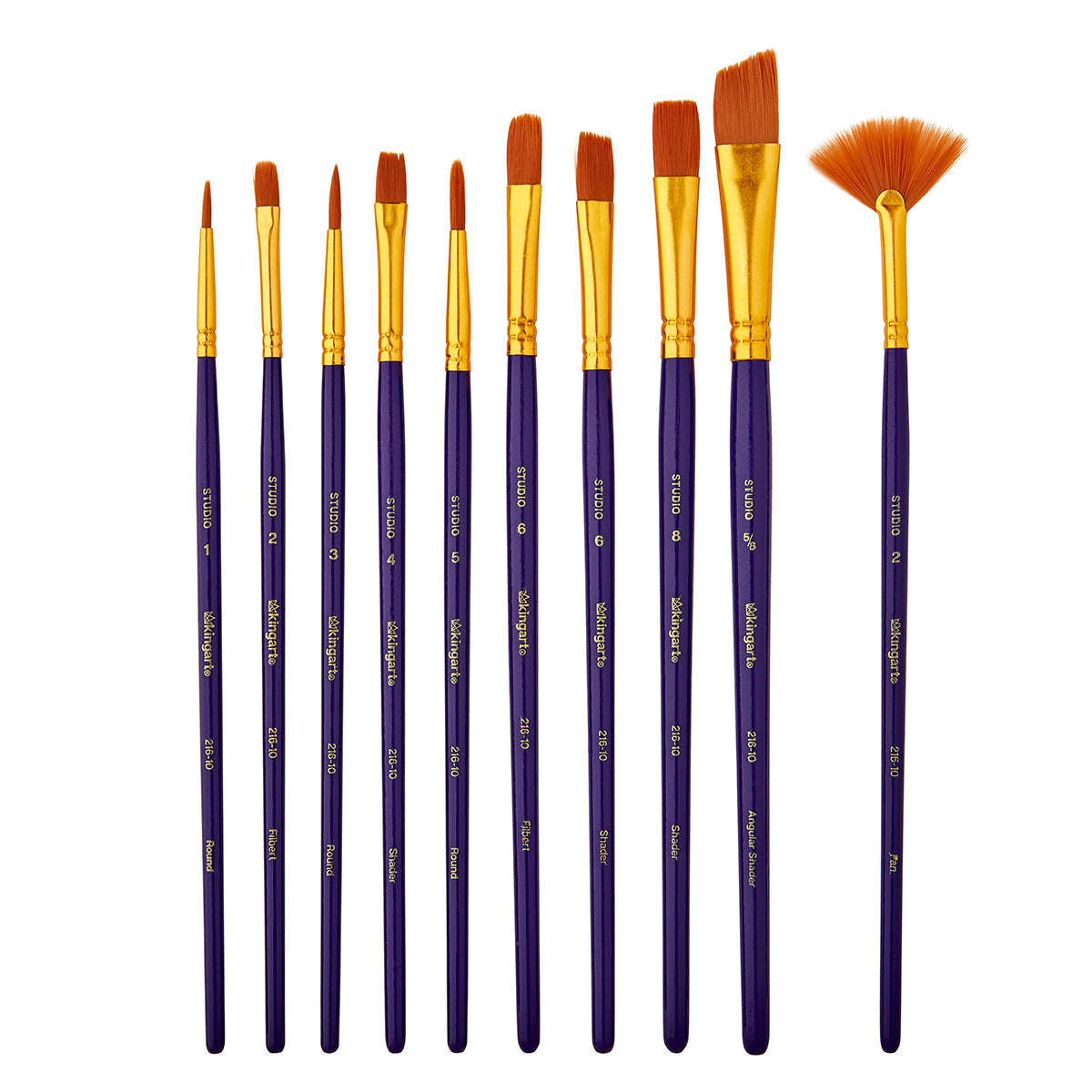 KINGART Studio Gold Nylon Brush Set - Acrylic & Watercolor - 10 pc