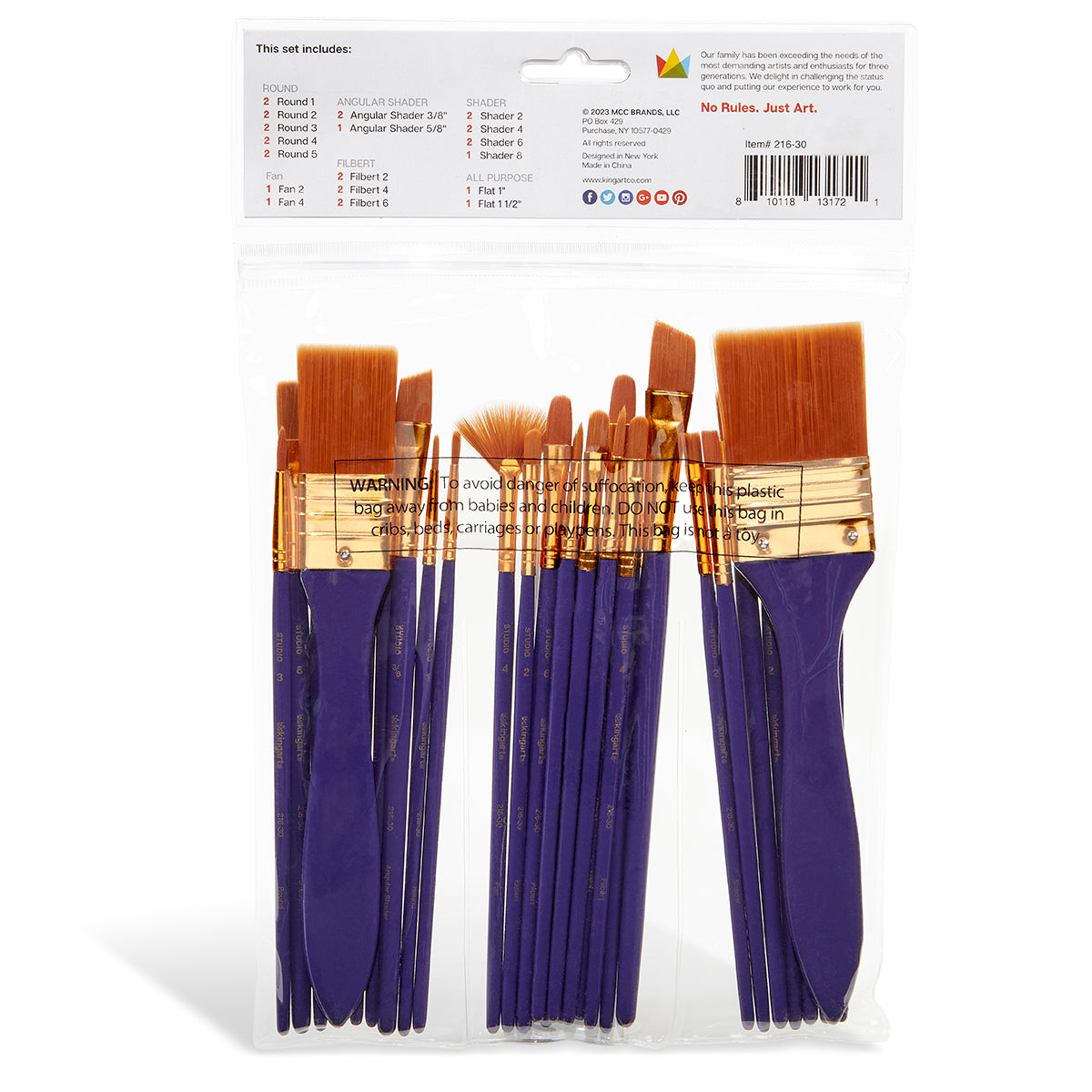 KINGART Studio Gold Nylon Brush Set - Acrylic & Watercolor - 30 pc