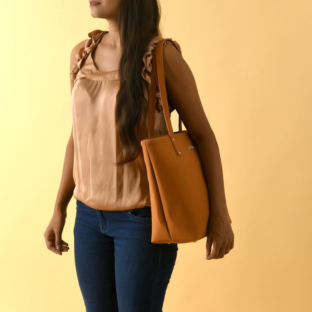Classy Leather Bags Era Vegan Leather Tote - Tan Brown SpadezStore