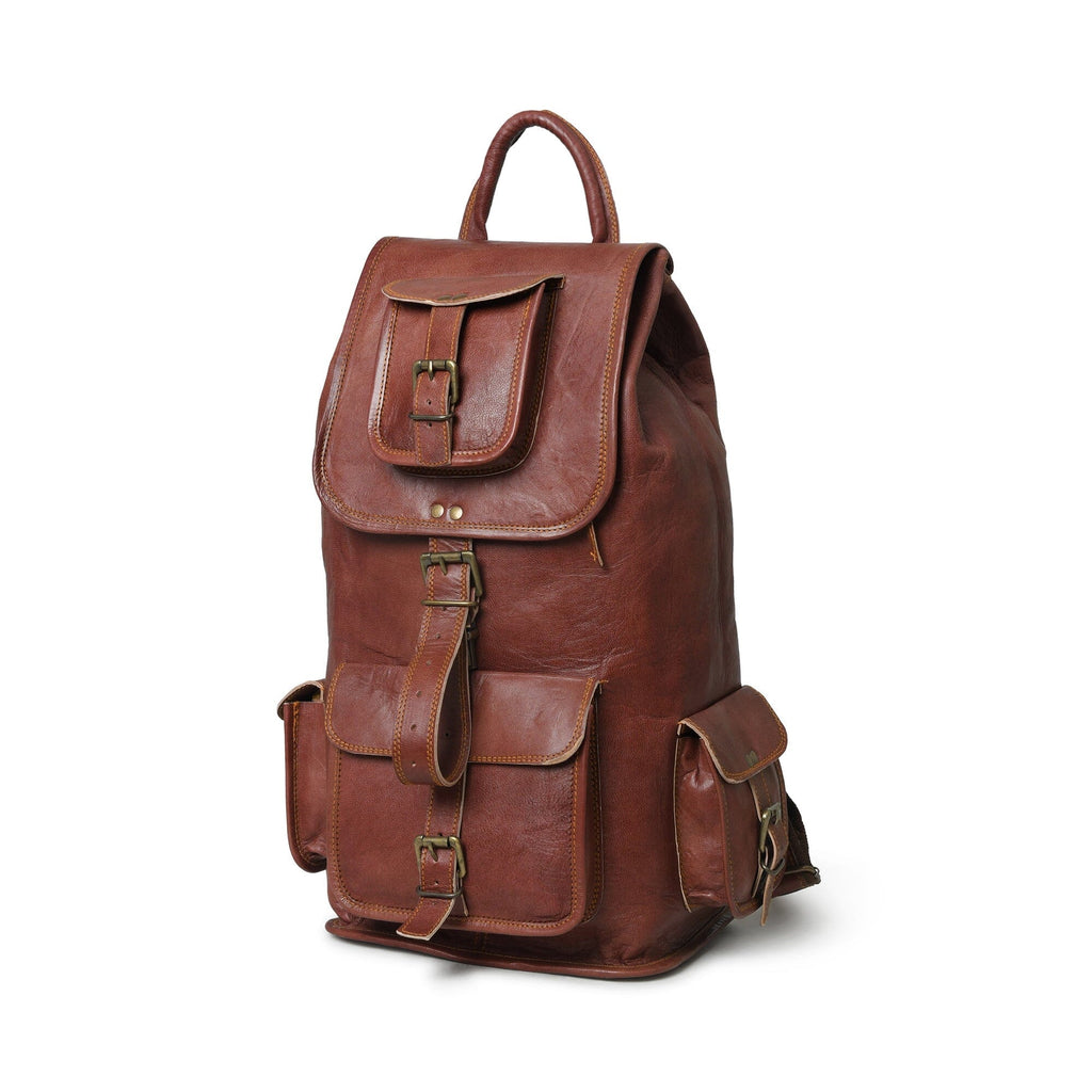 Classy Leather Bags Rictus Hiking Backpack- Walnut Brown SpadezStore