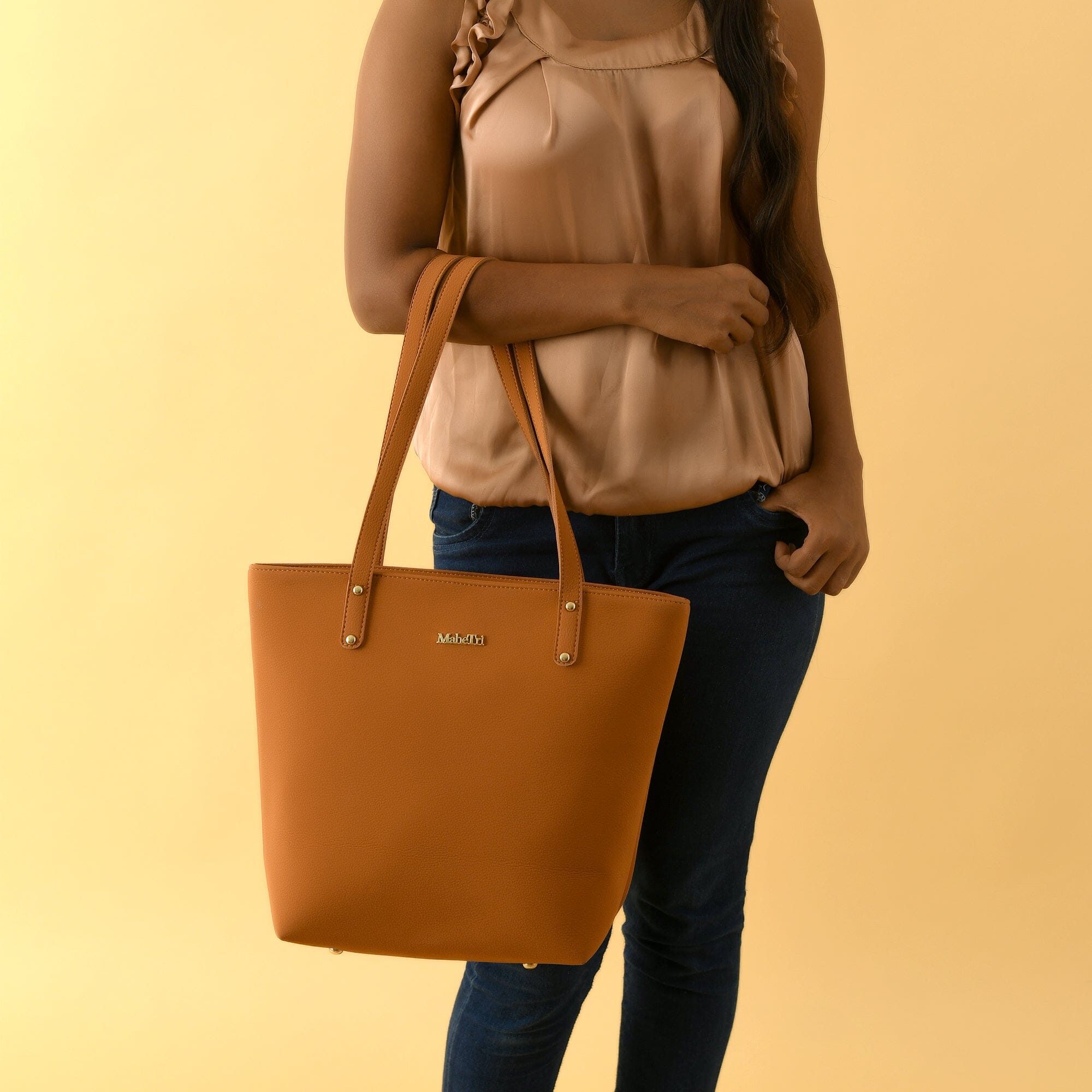 Classy Leather Bags Era Vegan Leather Tote - Tan Brown SpadezStore