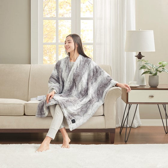 Beautyrest Zuri Faux Fur Heated Wrap with Built-in Controller SpadezStore