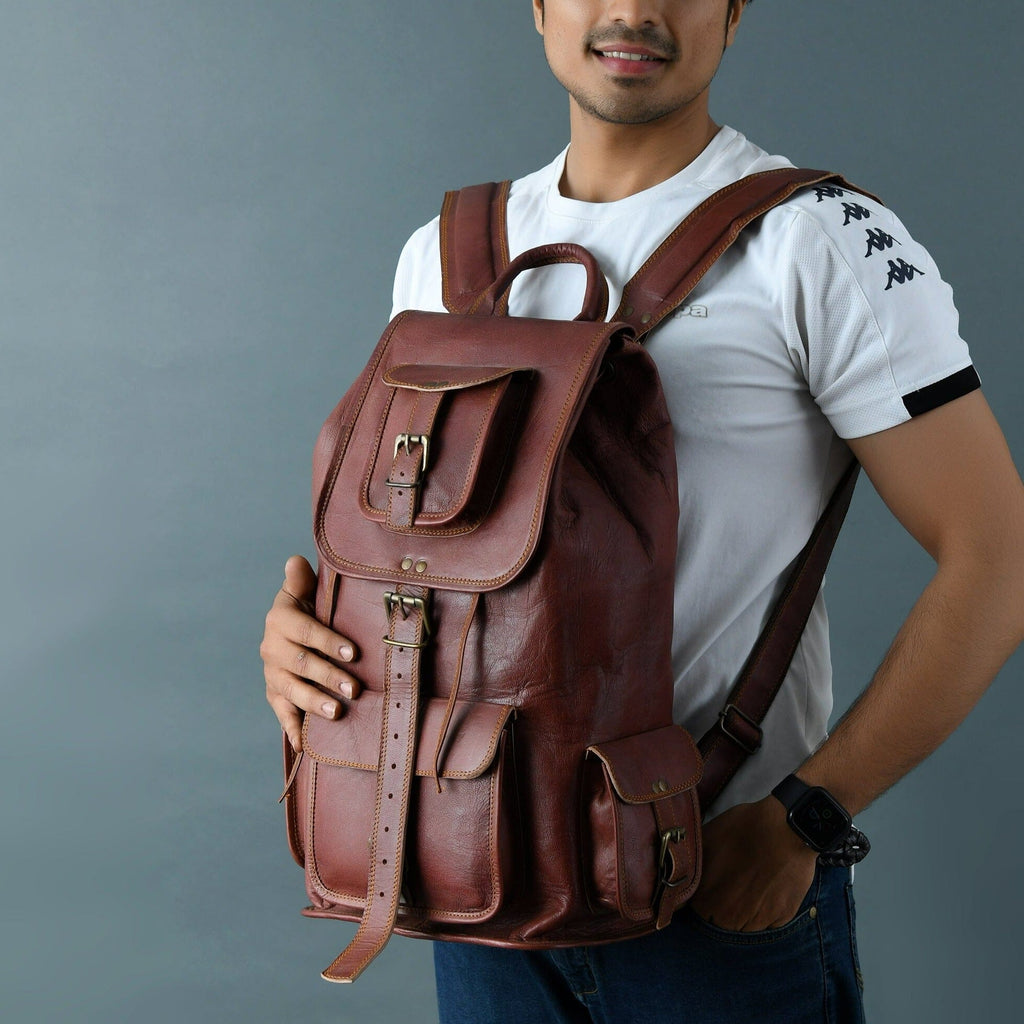 Classy Leather Bags Rictus Hiking Backpack- Walnut Brown SpadezStore