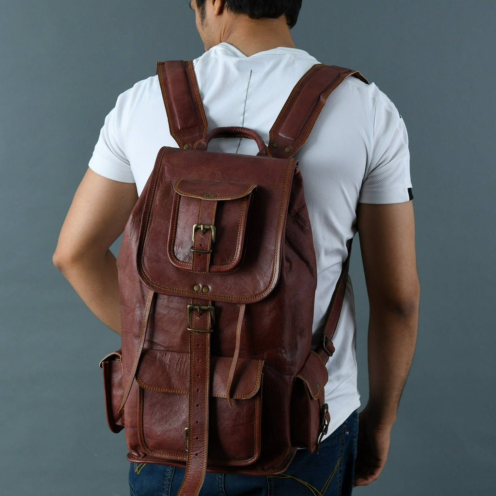 Classy Leather Bags Rictus Hiking Backpack- Walnut Brown SpadezStore