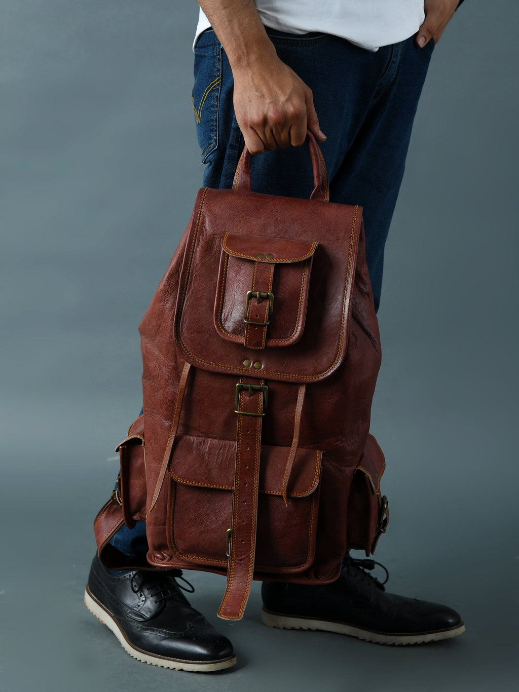 Classy Leather Bags Rictus Hiking Backpack- Walnut Brown SpadezStore
