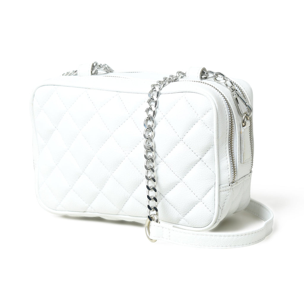 Classy Leather Bags Mini Quilted Crossbody Bag, White SpadezStore