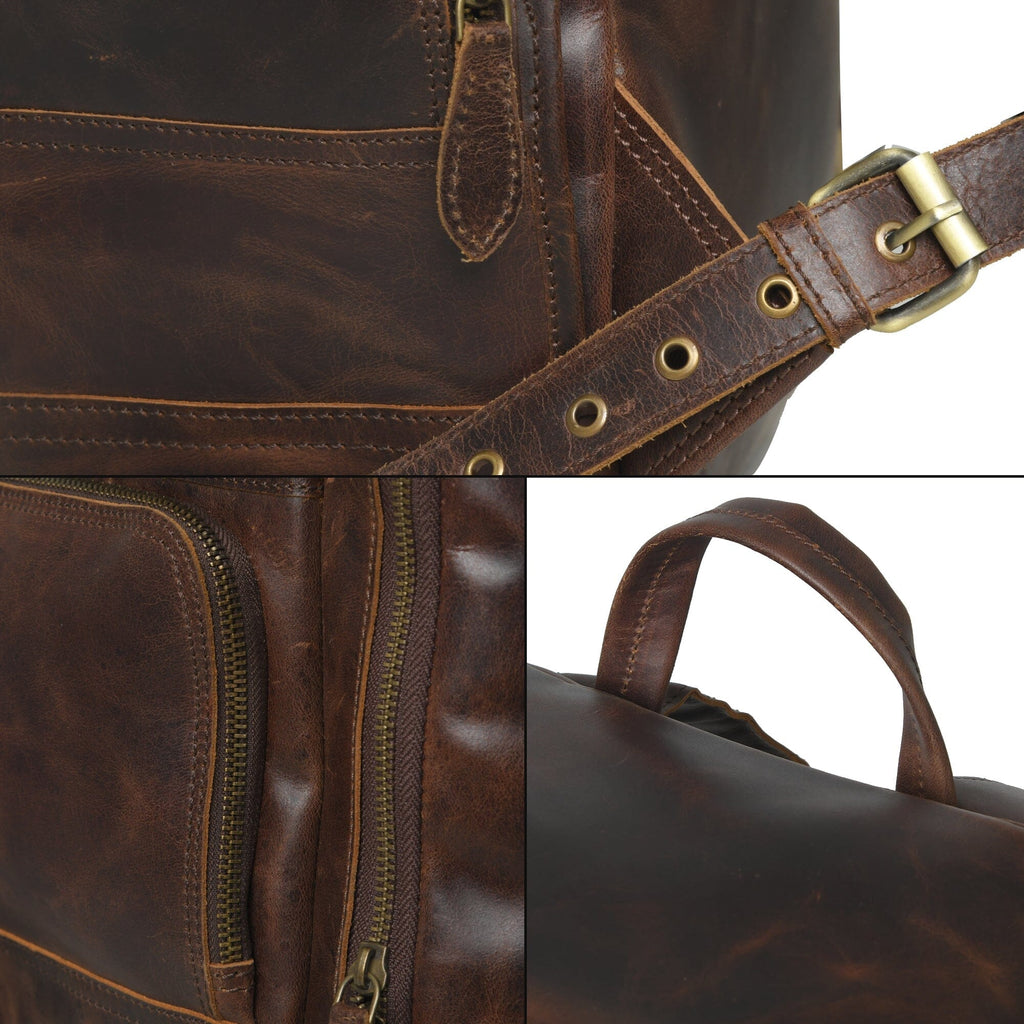 Classy Leather Bags Alpha Brown Buffalo Leather Travel Backpack SpadezStore