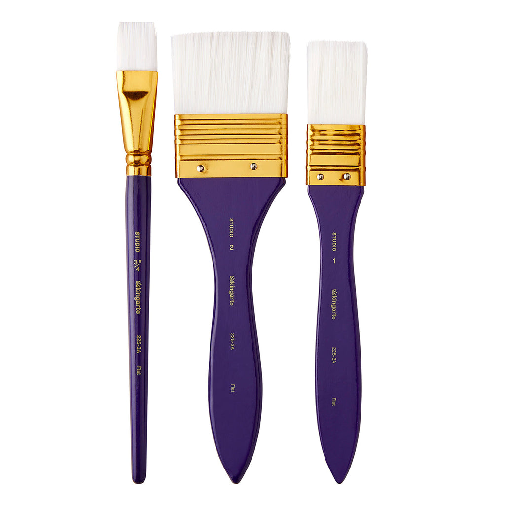 KINGART Studio Mixed Media White Nylon Brush Set - 3 pc