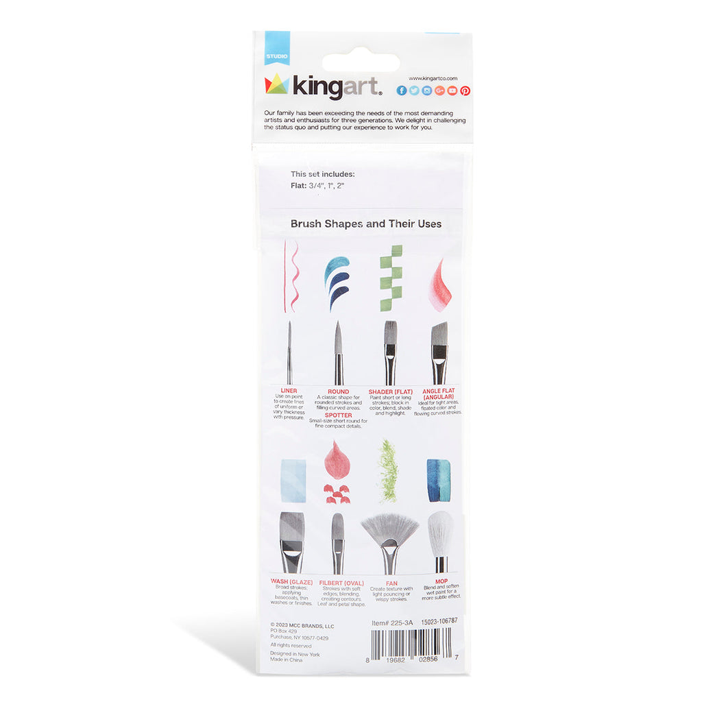 KINGART Studio Mixed Media White Nylon Brush Set - 3 pc