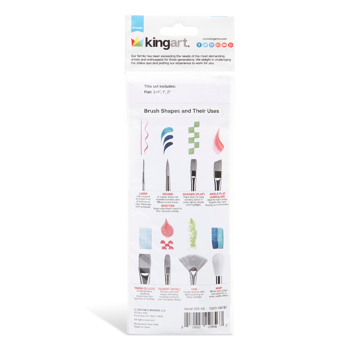 KINGART Studio Mixed Media White Nylon Brush Set - 3 pc