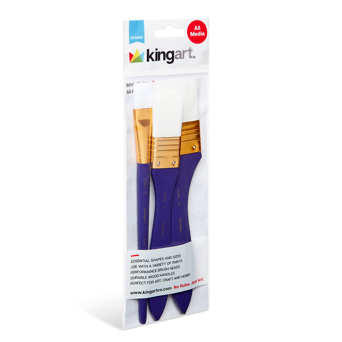 KINGART Studio Mixed Media White Nylon Brush Set - 3 pc