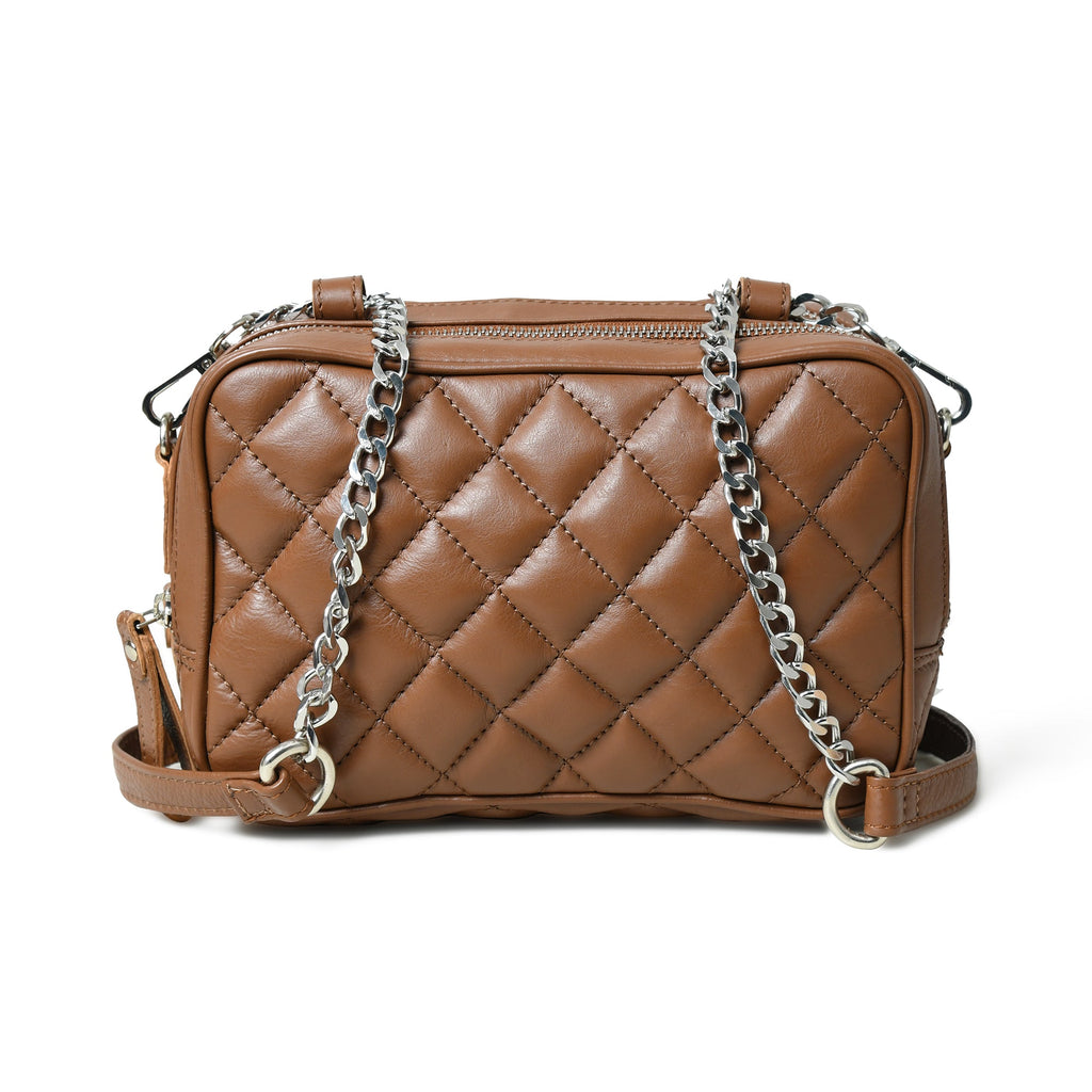 Classy Leather Bags Mini Quilted Crossbody Bag, Rich Brown SpadezStore