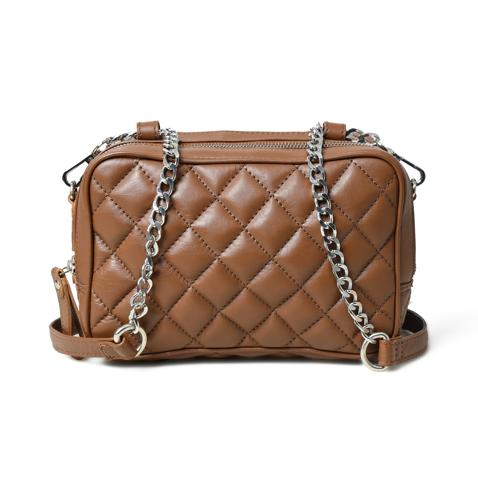 Classy Leather Bags Mini Quilted Crossbody Bag, Rich Brown SpadezStore