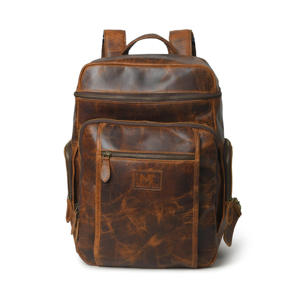 Classy Leather Bags Alpha Caramel Buffalo Leather Travel Backpack SpadezStore