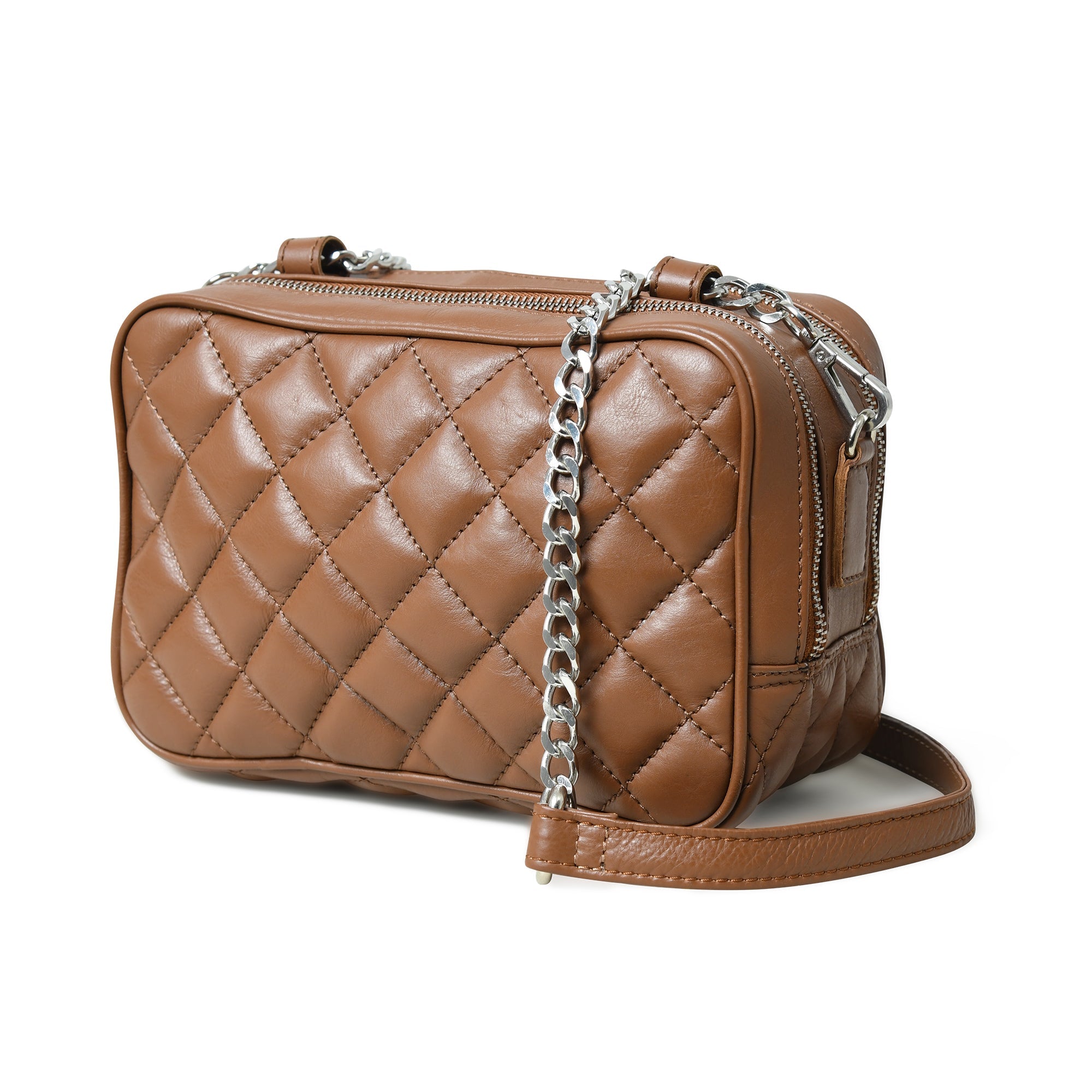 Classy Leather Bags Mini Quilted Crossbody Bag, Rich Brown SpadezStore