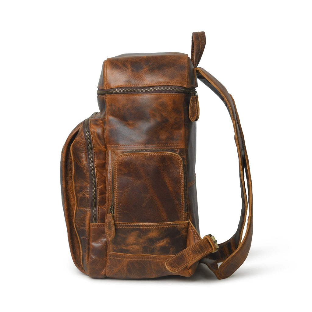 Classy Leather Bags Alpha Caramel Buffalo Leather Travel Backpack SpadezStore