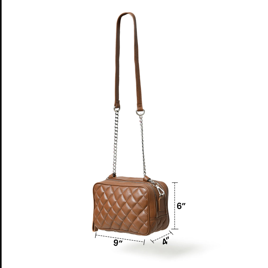 Classy Leather Bags Mini Quilted Crossbody Bag, Rich Brown SpadezStore
