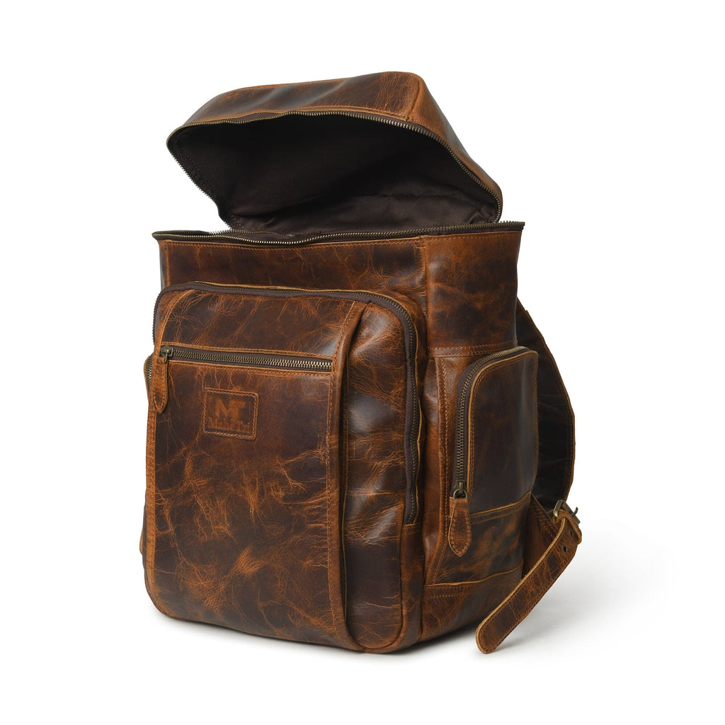 Classy Leather Bags Alpha Caramel Buffalo Leather Travel Backpack SpadezStore