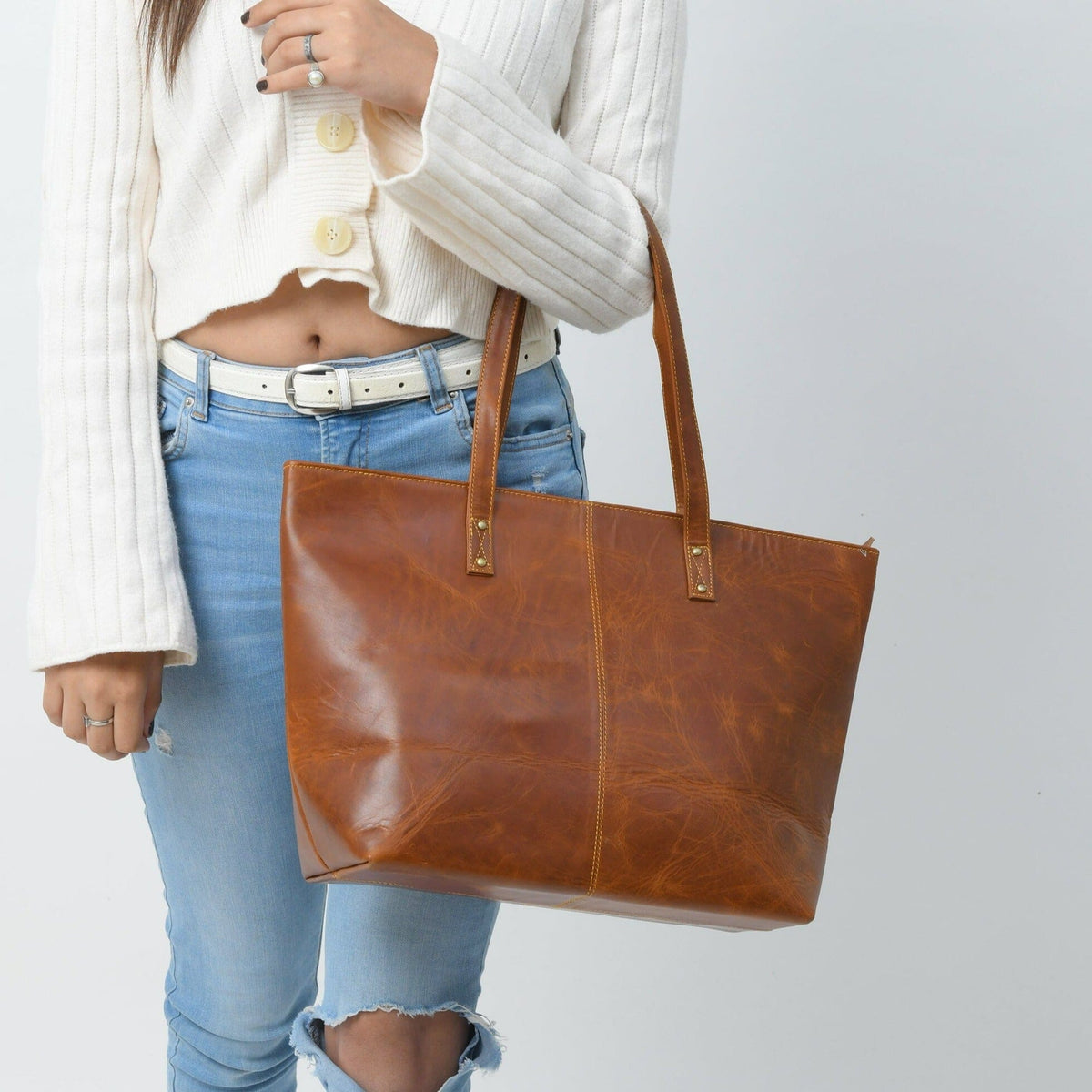 Classy Leather Bags The Kim Tote Bag- Cocoa Brown