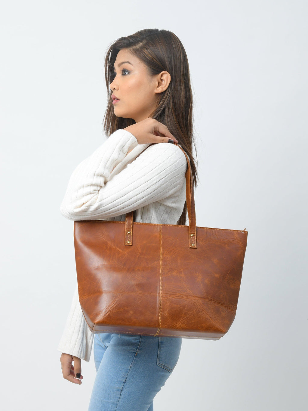 Classy Leather Bags The Kim Tote Bag- Cocoa Brown