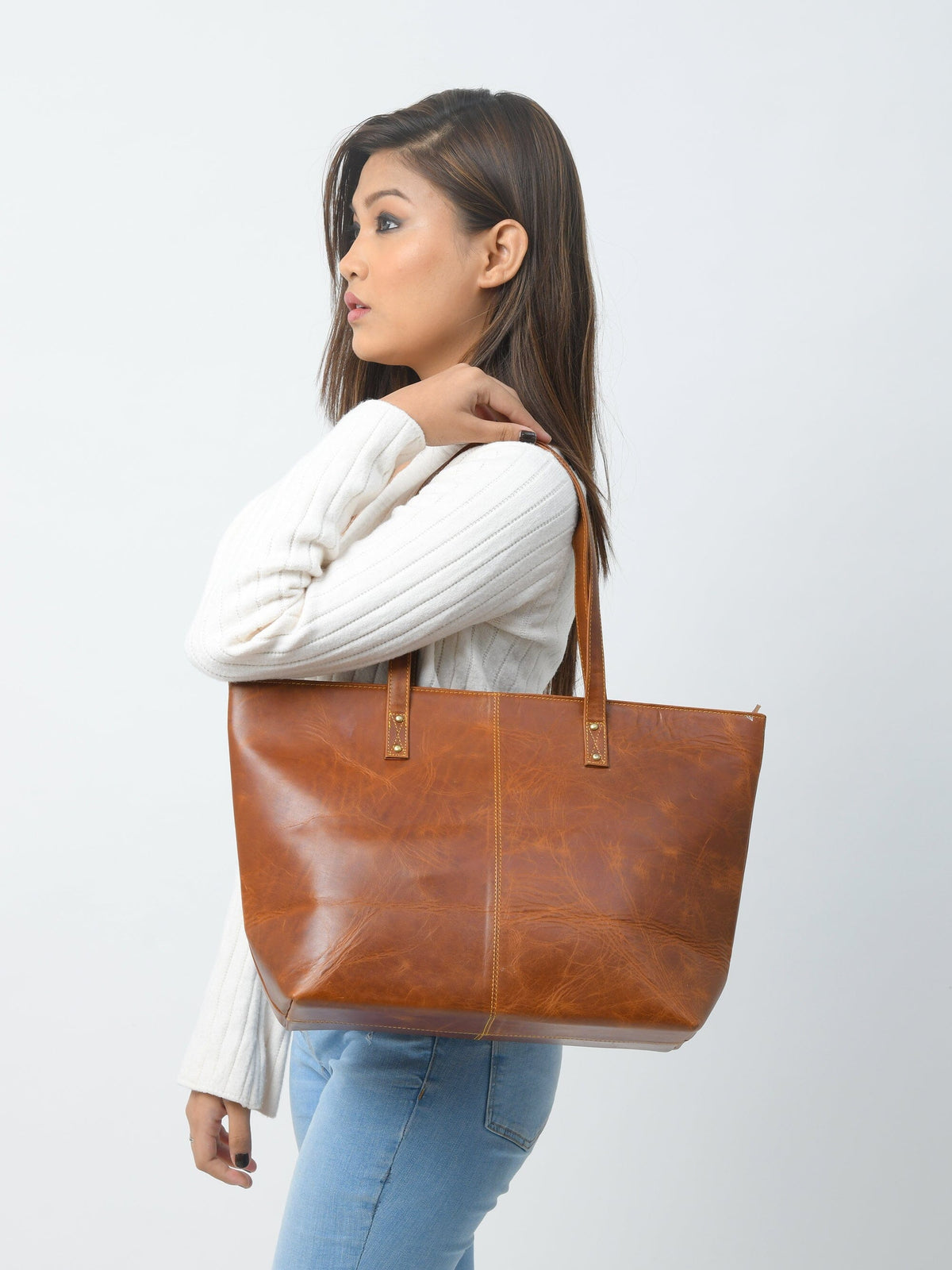 Classy Leather Bags The Kim Tote Bag- Cocoa Brown