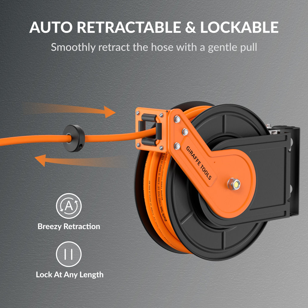 Giraffe Tools Retractable Air Hose Reel-Alloy Steel Reel-3/8in 25ft-50ft SpadezStore