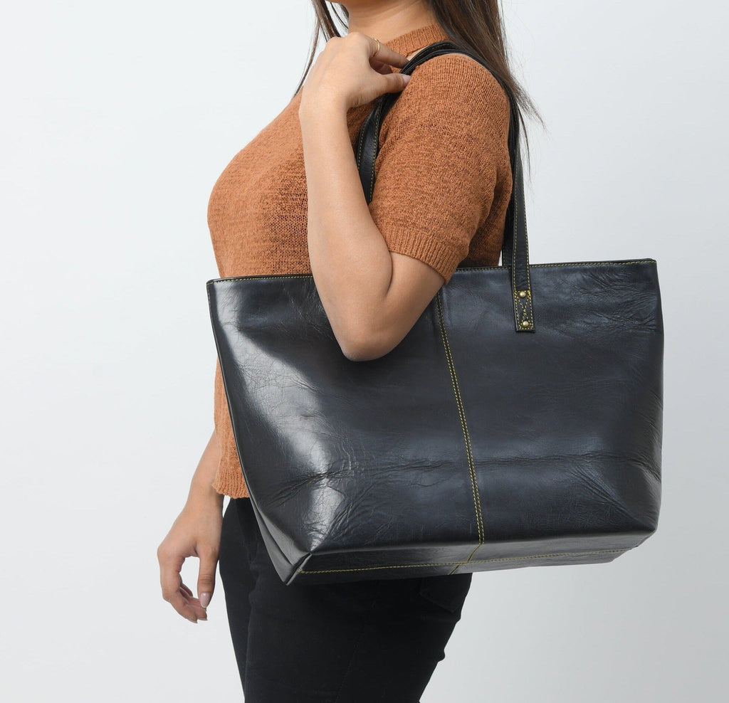 Classy Leather Bags The Kim Tote Bag- Black SpadezStore