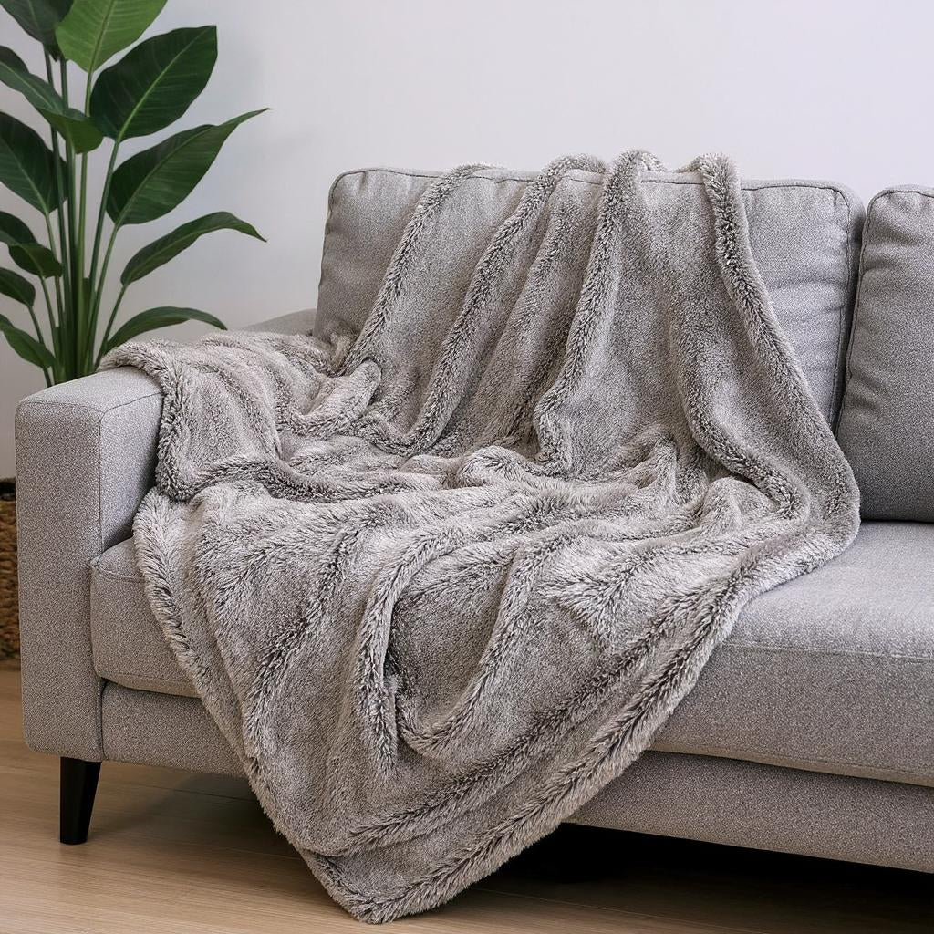 Gray Faux Fur Ombre Plush Throw - Thumbnail 2