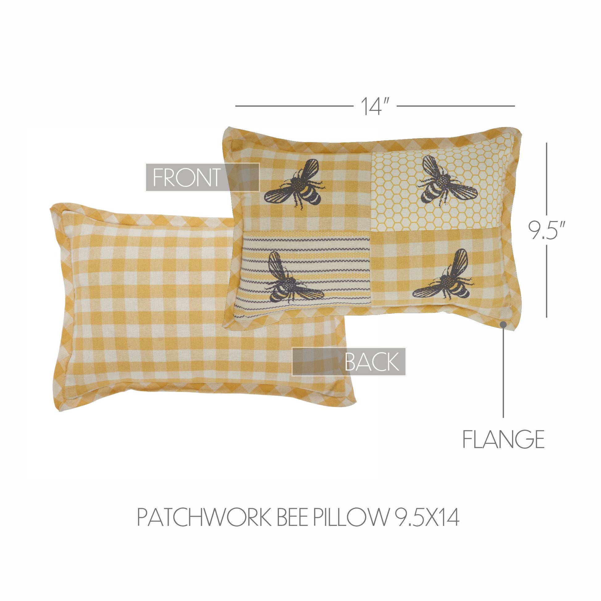 Buzzy Bees Patchwork Bee Pillow 9.5x14 SpadezStore