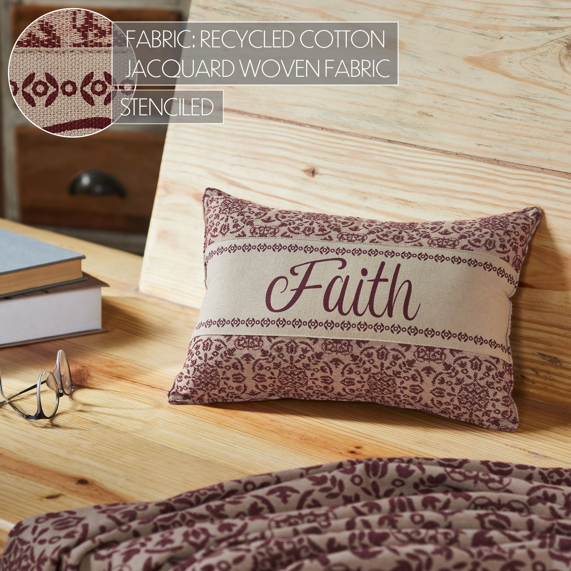 Custom House Burgundy Tan Jacquard Faith Pillow 9.5x14 SpadezStore