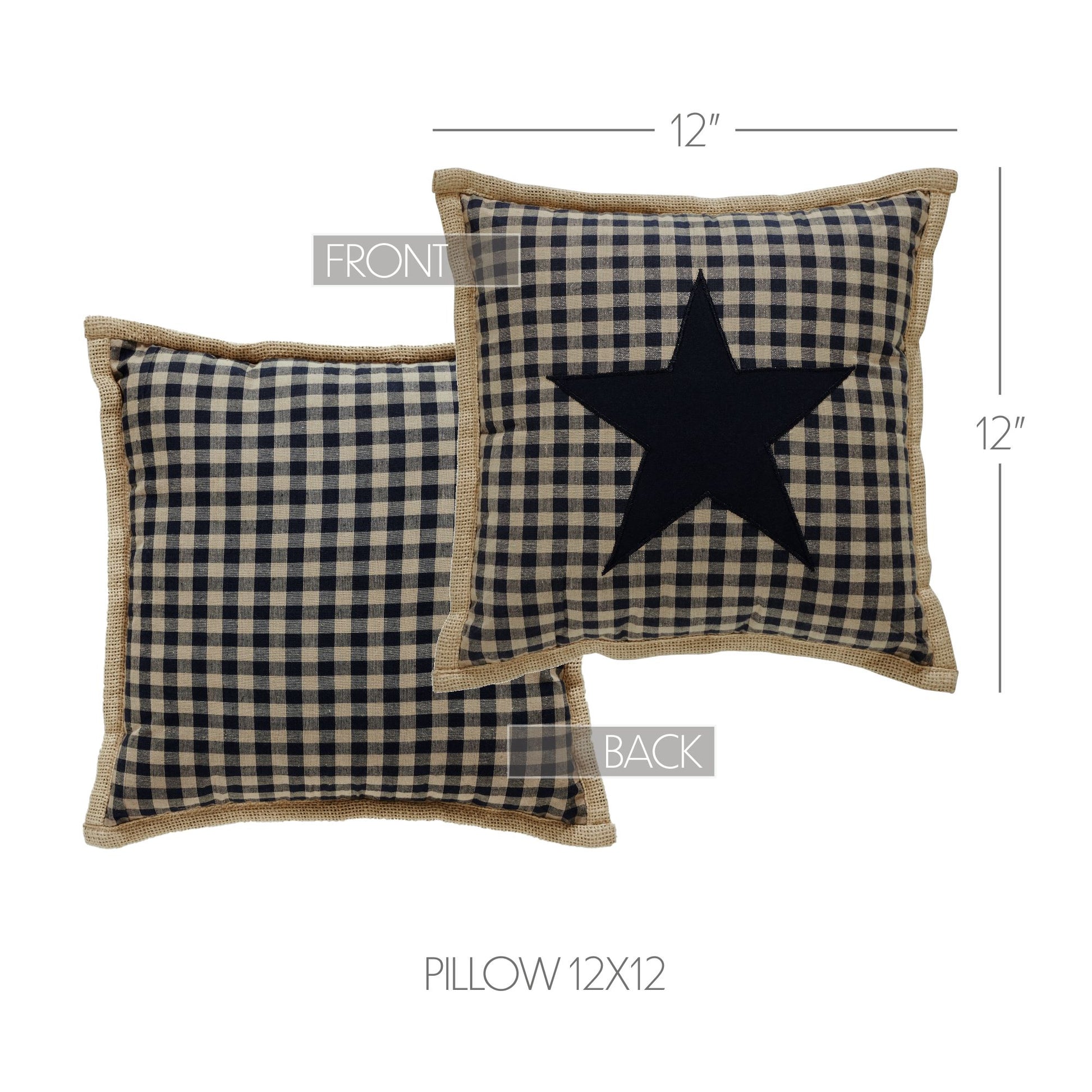 Black Check Star Pillow 12x12 SpadezStore