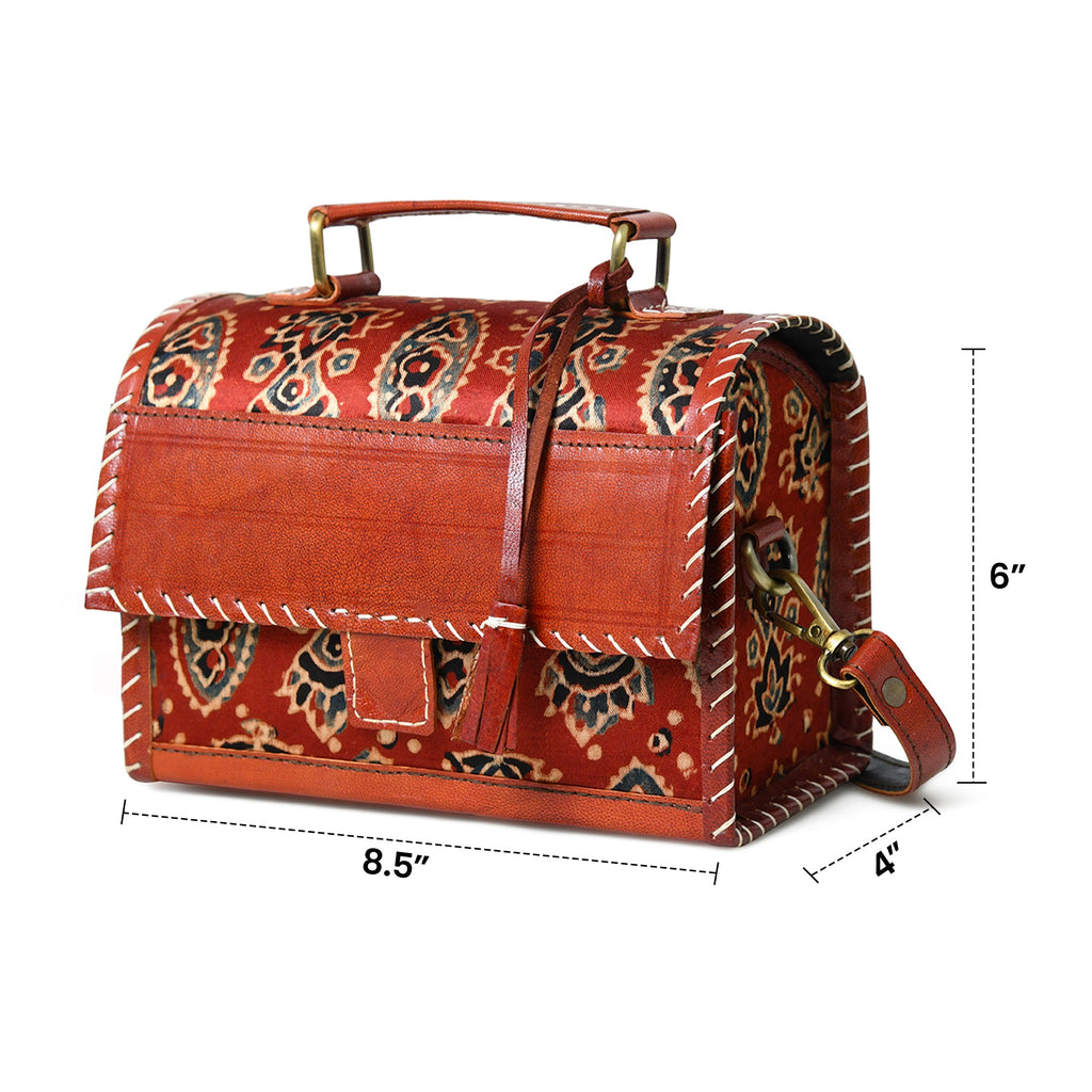 Classy Leather Bags Maroon Mystique Ajrakh Satchel Purse SpadezStore