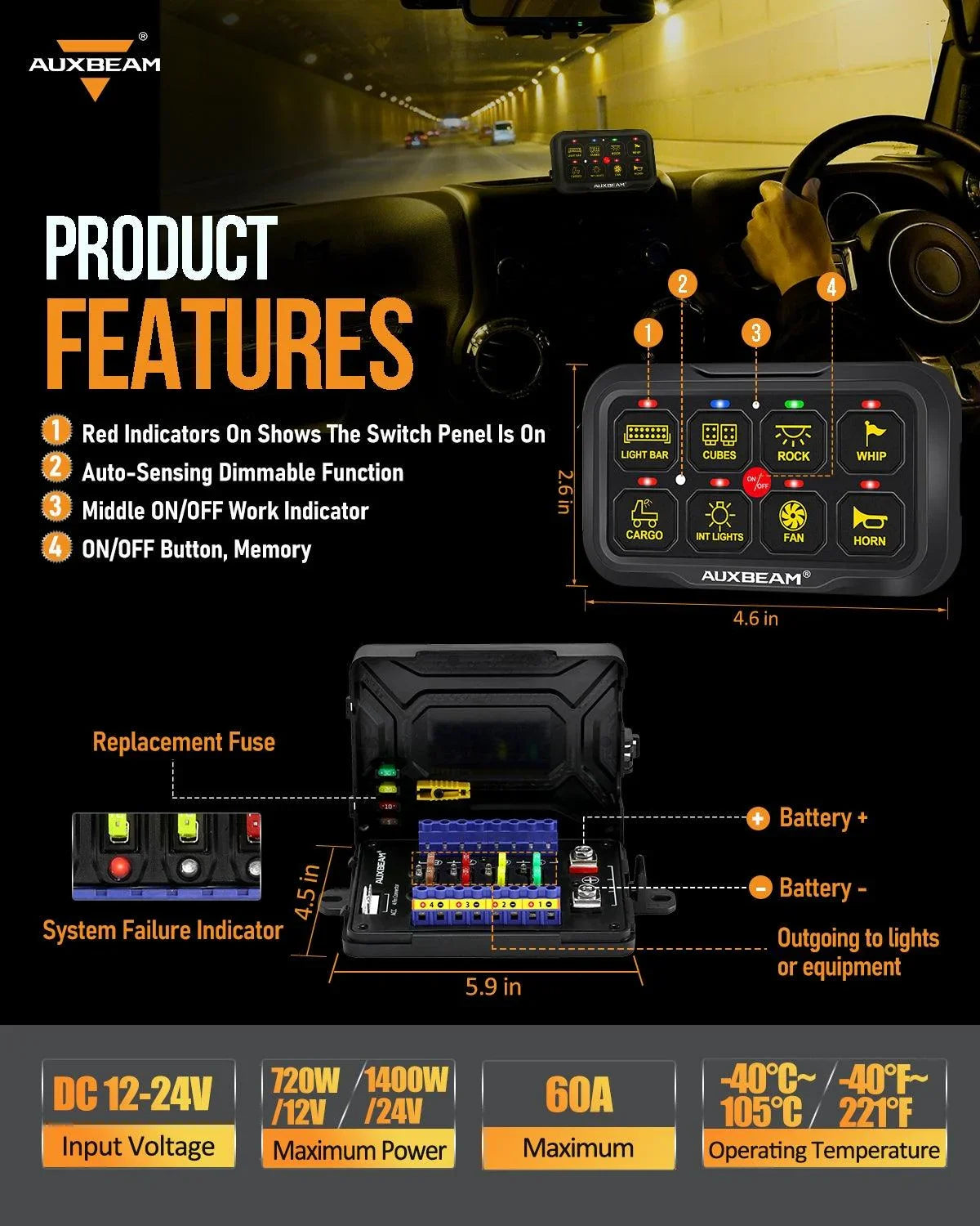 Auxbeam AR Series 6/8 Gang LED Switch Panel Off Road Light Controller SpadezStore
