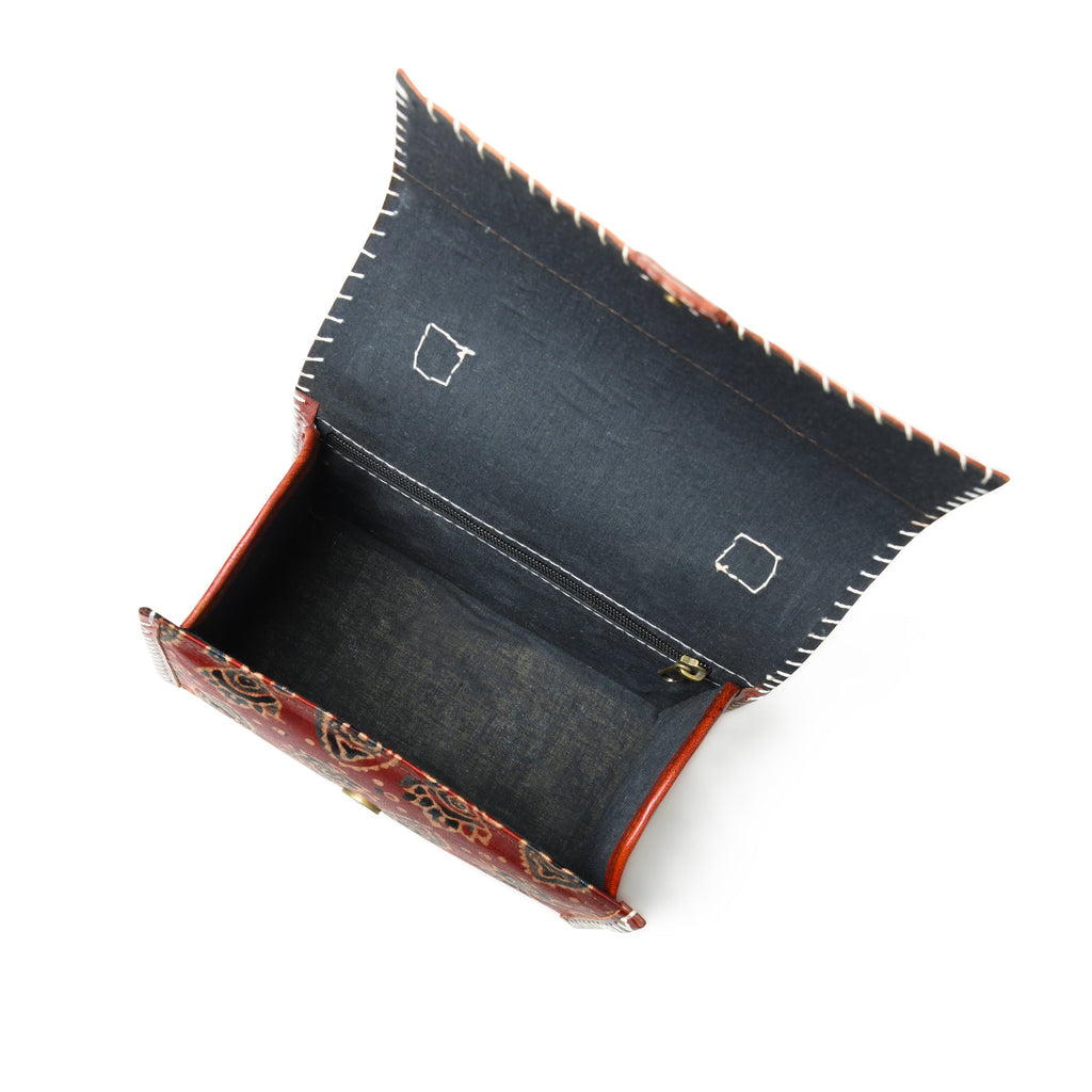 Classy Leather Bags Maroon Mystique Ajrakh Satchel Purse SpadezStore