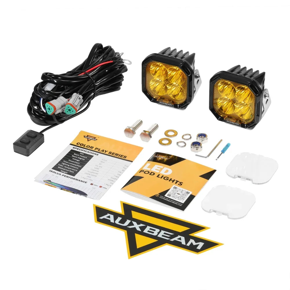 Auxbeam Color Play Series 3 Inch 116W RGB LED Pod Lights Combo Off Road Lights With 8 Backlight Options