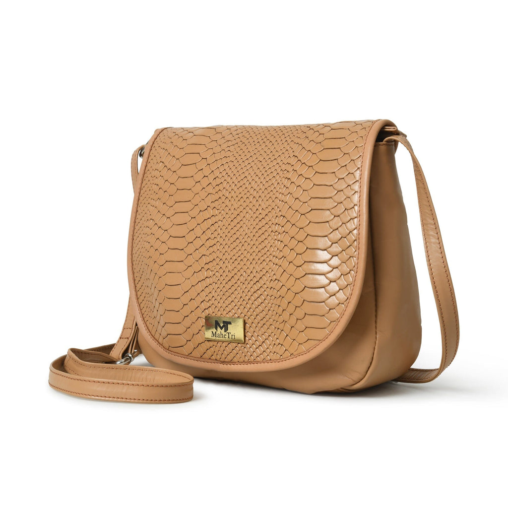 Classy Leather Bags The Croco Satchel- Beige SpadezStore