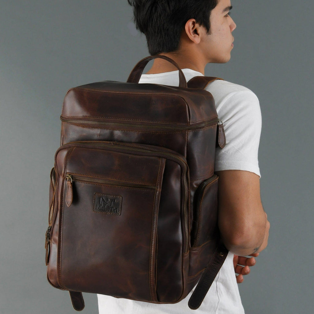 Classy Leather Bags Alpha Brown Buffalo Leather Travel Backpack SpadezStore