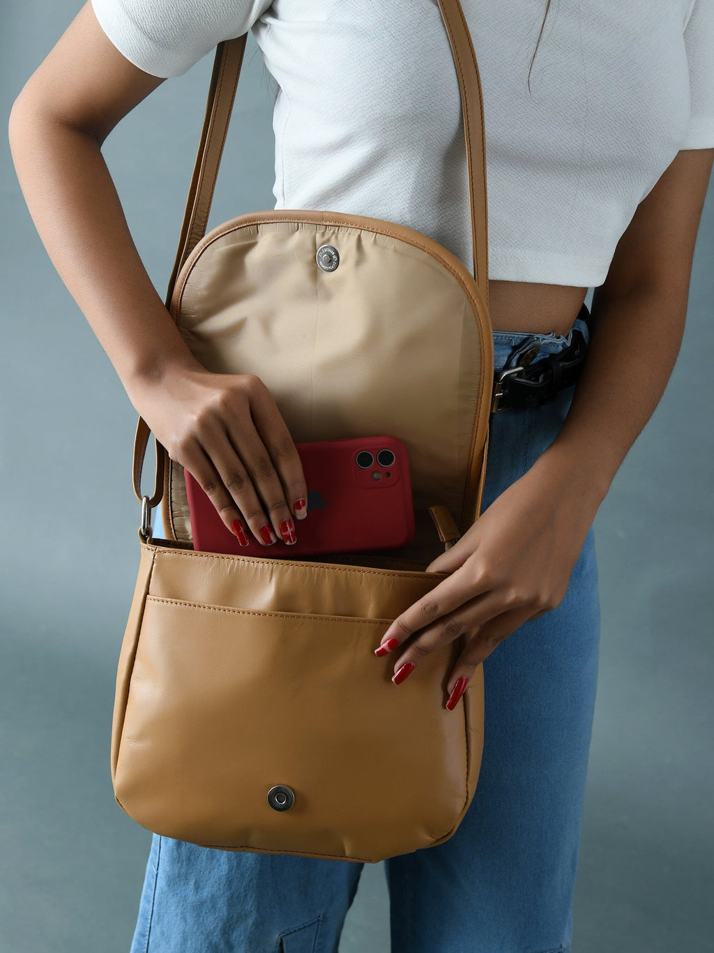 Classy Leather Bags The Croco Satchel- Beige SpadezStore