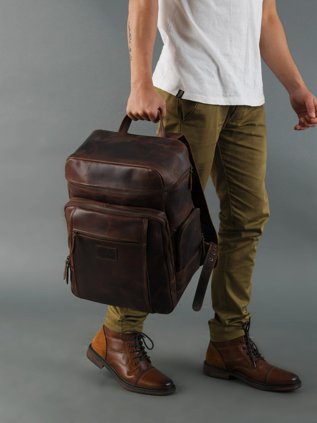 Classy Leather Bags Alpha Brown Buffalo Leather Travel Backpack SpadezStore