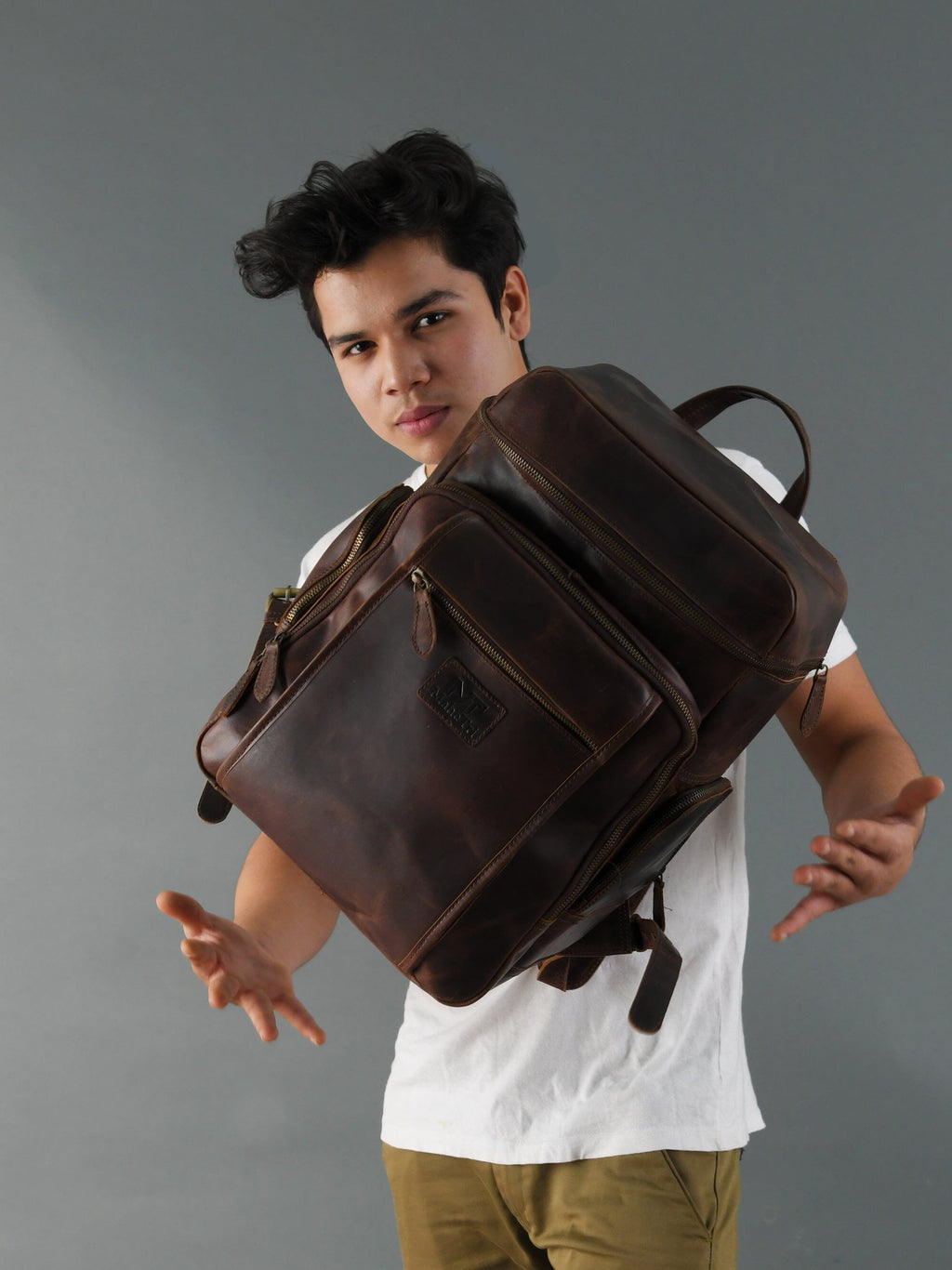 Classy Leather Bags Alpha Brown Buffalo Leather Travel Backpack SpadezStore